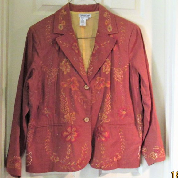 Coldwater Creek  Embroidered Jacket w/ Flowers & Leaves Sz 1X - Picture 1 of 4